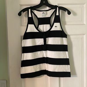 Lacoste original, Size 40, black and white striped tank top with two buttons